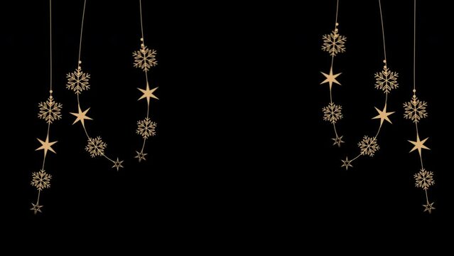 christmas Golden snow and star hanging design element Ornament Animation with alpha channel transparent background