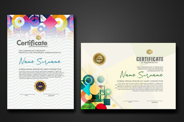 modern certificate template with dynamic color on geometric shape ornament