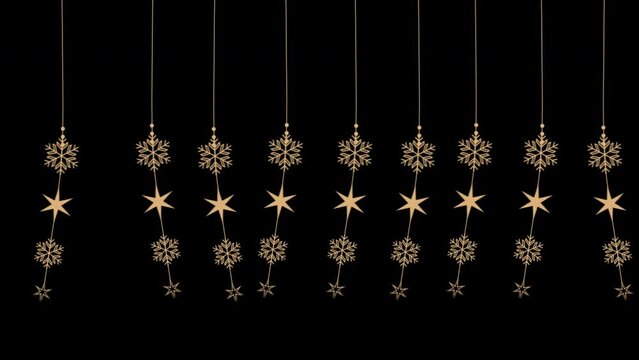 christmas Golden snow and star hanging design element Ornament Animation with alpha channel transparent background