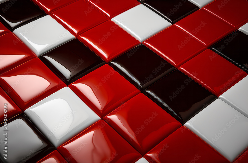 Wall mural red and white and black tile background with small squares - generative ai