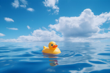 yellow rubber duck floating on blue ocean sea