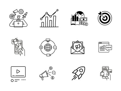 Icon set marketing digital illustration style design can be edited again.