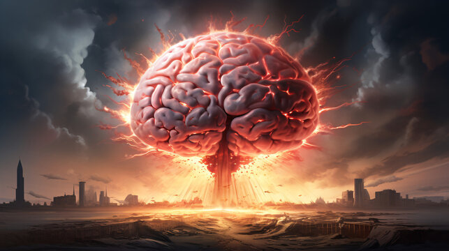 Unleashing the power of imagination. An evocative concept art of a human brain exploding with knowledge and creativity