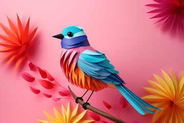 3d paper art of a beautiful bird