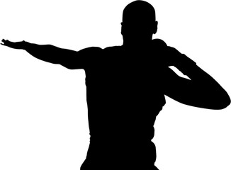 Digital png silhouette image of male athlete throwing ball on transparent background