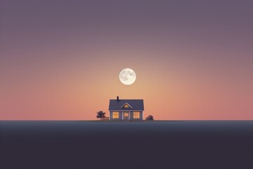 Fototapeta premium A minimalistic graphic illustration of a tiny house or hut on a plain background