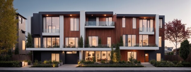 Modern modular private townhouses. Residential minimalist architecture exterior 