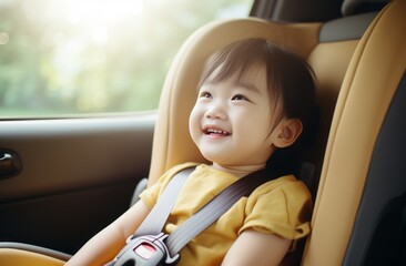 Child sitting in a child car seat. Concept child safety in the car