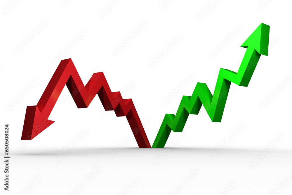 Poster digital png illustration of red and green down and up arrow graphs on transparent background