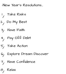 Digital png of new year's resolutions text and list of eight resolutions on transparent background