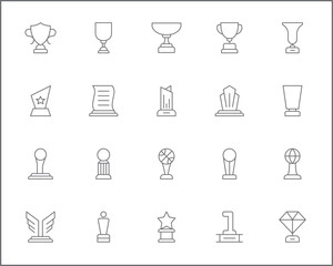 Simple Set of Trophy Related Vector Line Icons. Vector collection of winner, reward, star, award, medal, badge and design elements symbols or logo element.