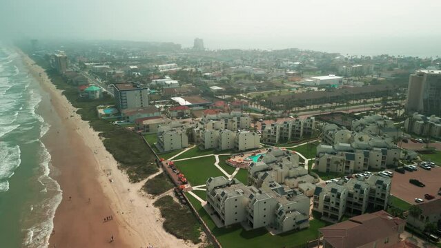 Drone wide shot of South Padre Island, TX morning time. Wide footage