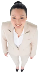 Fotobehang Aziatische plekken Digital png photo of smiling asian businesswoman looking up on transparent background