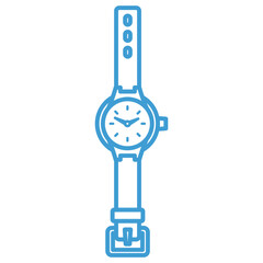 Digital png illustration of blue wrist watch outline on transparent background
