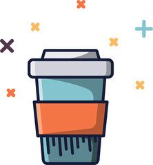 Digital png illustration of takeaway cup of coffee and colourful crosses on transparent background