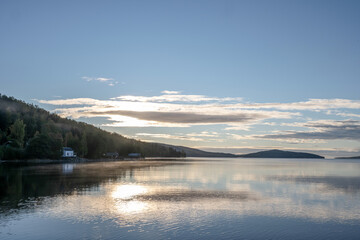Sunrise at pier near the sea at skuleberget campsite caravan camping in Hoga Kusten Sweden Sunset
