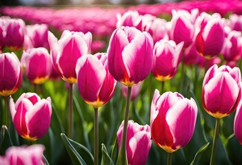 garden of pink tulips