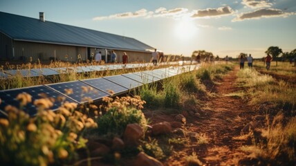 people walking checking on solar panels, mexico latin america