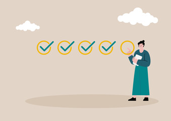 Obraz premium Completed checklist, finishing project tasks or work done conclusion, project management or process plan concept. 