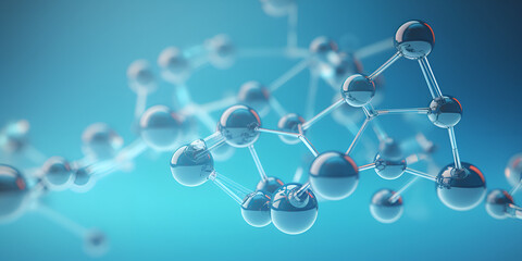 Chemical molecule with blue background, 3d rendering. Computer digital drawing 