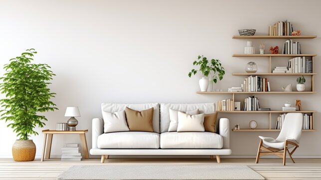 beautiful living room showcase interior design backdrop cosy comfort sofa with natural color scheme with simple decorating items and treepot easy lifestyle house ideas design background