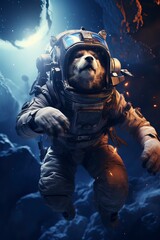 Fototapeta premium Portrait of a astronaut dog wearing space suit. Generative ai.