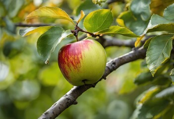  ripe, juicy apple on a tree branch