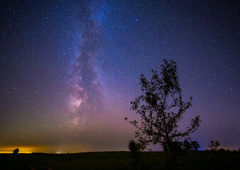 Night landscape with colorful Milky Way, autumn sky