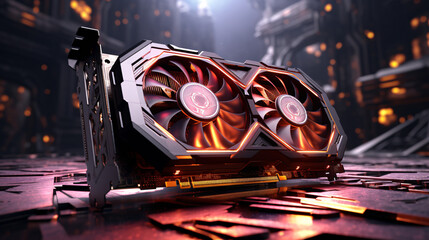 Concept of a modern and powerful GPU. High end gaming graphics card