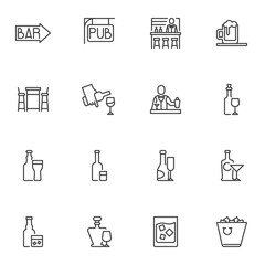 Alcohol beverages line icons set