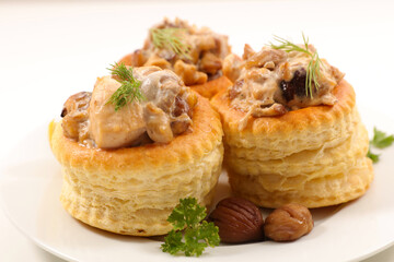 savory puff pastry with cream and mushroom- French gastronomy