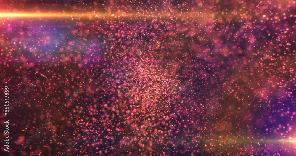 Poster red background of many blurred circles with bokeh effect of energy magical glowing particles and lig