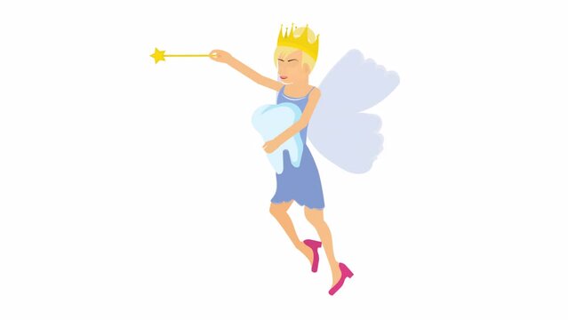 Tooth fairy. Animation of a fairy with a magic wand, alpha channel is turned on