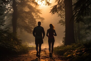 Morning Fitness Duo: Active Adults on a Refreshing Run