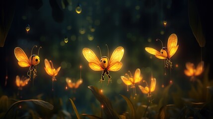  a group of yellow butterflies flying over a lush green field.  generative ai