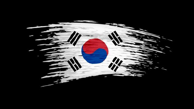 South Korea flag animation. Brush painted south korean flag on transparent background. Brush strokes. Patriotic template, national state banner, place for text. Animated design element, seamless loop