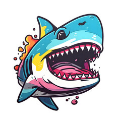Naklejka premium Smiley Shark Sticker Design, Surfer Vibe