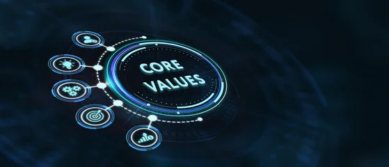 Fotobehang Business, Technology, Internet and network concept. Core values responsibility ethics goals company concept. 3d illustration © putilov_denis