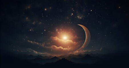 Obraz na płótnie Canvas sky with stars and moon