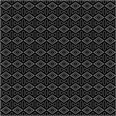  Black background with figures from white lines. Black and white pattern for web page, textures, card, poster, fabric, textile. Monochrome pattern. Repeating design.