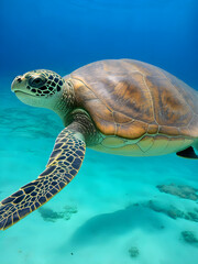 Green sea turtle swimming. Reptiles and Amphibians