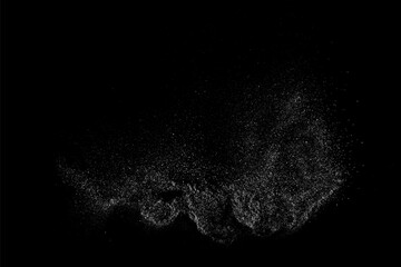 Obraz premium Distressed white grainy texture. Dust overlay textured. Grain noise particles. Rusted black background. Vector illustration. EPS 10. 