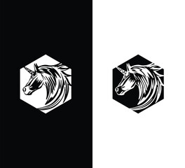 Creative Modern Horse Logo. Unicorn Logo. Black and White Logo. Usable for Business Logos. Flat Vector Logo Design Template Element