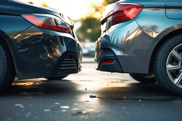 Photo of parked cars in a row - obrazy, fototapety, plakaty