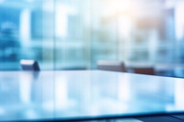 Blurred modern business office interior room for background in business concepts. Meeting room. Corporate business office. Blur dark blue background of modern executive office interior.