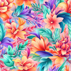 Fototapeta na wymiar Colorful floral pattern bright pastel color insanely detail AI Generated