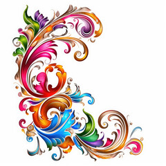 Colorfull elaborate filigree corner borders on white Background, AI Generated