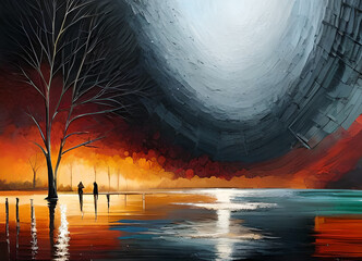 Abstract colorful  night painting background wallpaper, fancy night paint on canvas, colorful dream.