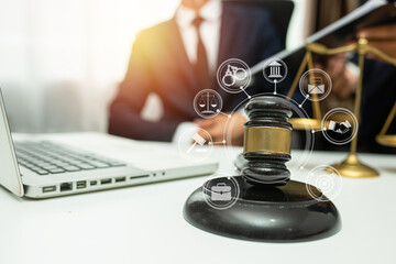  team meeting.businessman discussing legal legislation at law firm. judge gavel 