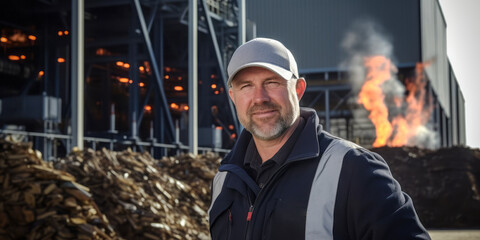 Biomass Plant Leadership: Manager at the Helm of Sustainable Power. - obrazy, fototapety, plakaty